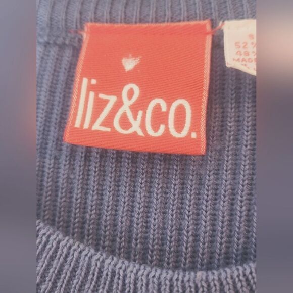 Vntg Liz& Co L Steel Blue Dropped Lngslvs Buttons Side WOOL Blend Women Sweater - Picture 2 of 6